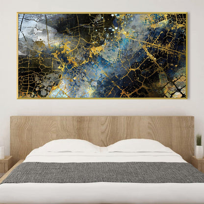 Stunning Abstract Oil Painting with Gold and Blue Textures for Modern Decor