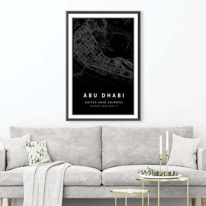 Abstract Black Map Art of Abu Dhabi - Modern Canvas Wall Decor