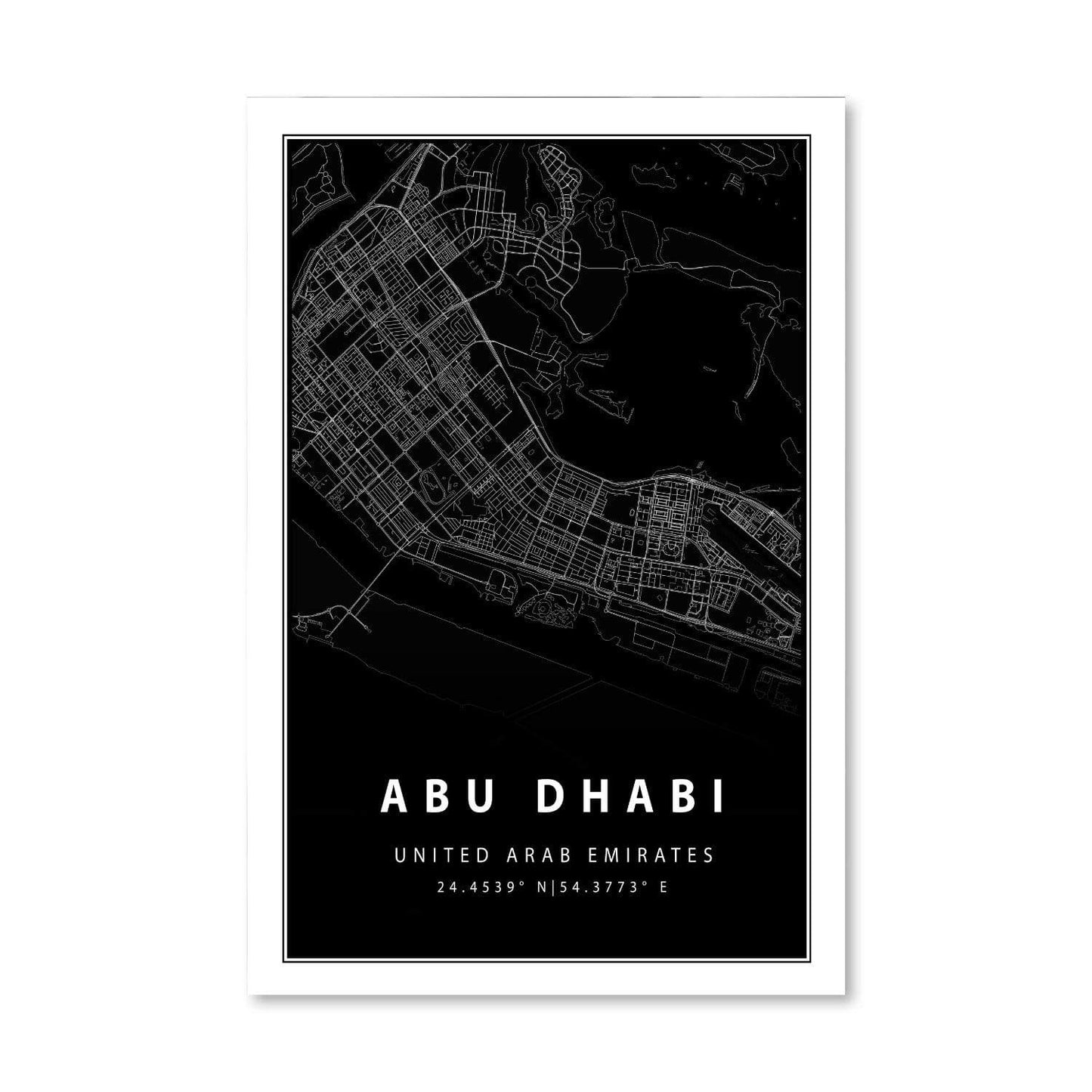 Abstract Black Map Art of Abu Dhabi - Modern Canvas Wall Decor