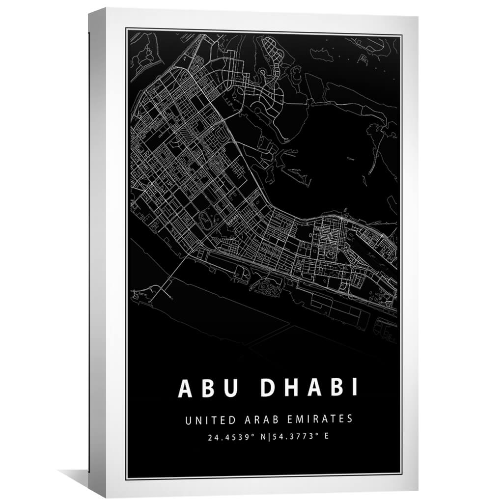 Abstract Black Map Art of Abu Dhabi - Modern Canvas Wall Decor