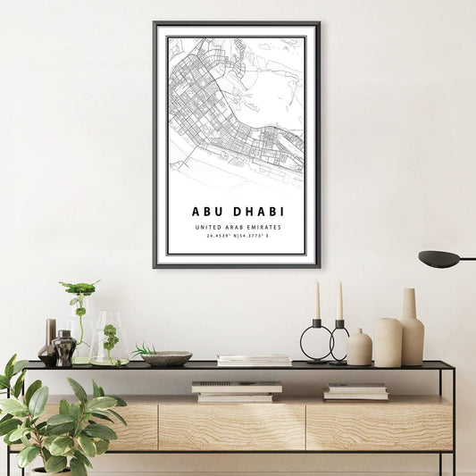 Abu Dhabi Map Art Print | Modern Oil Painting of United Arab Emirates Cityscape