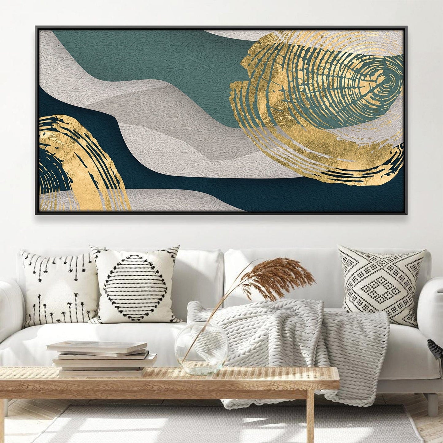 Abstract Waves with Gold Accents Oil Painting for Modern Decor