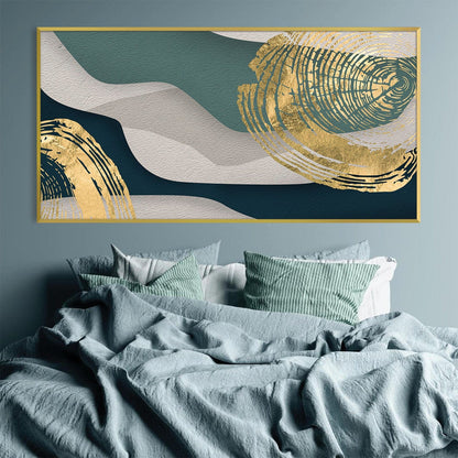 Abstract Waves with Gold Accents Oil Painting for Modern Decor