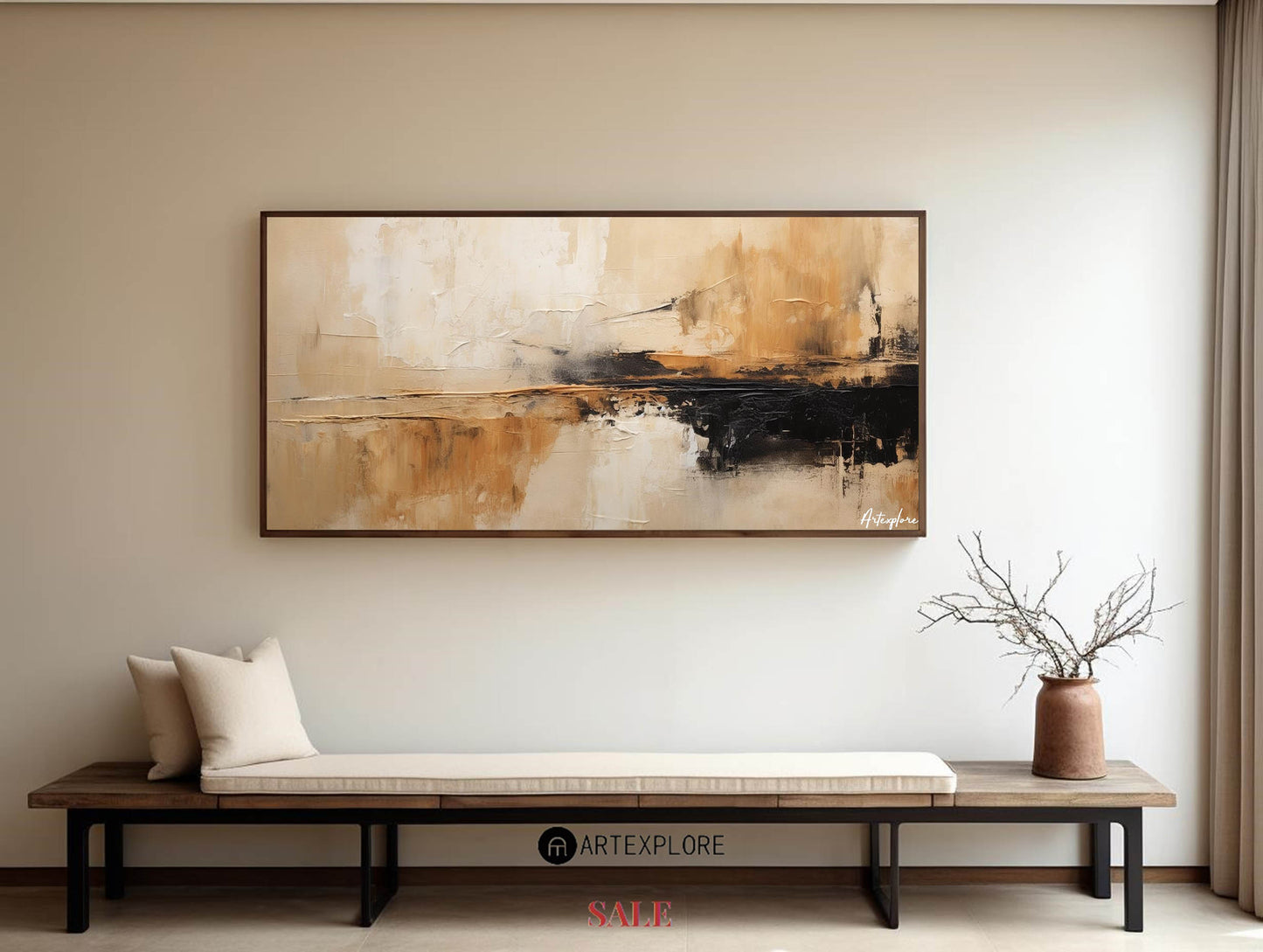 Serene Modern Abstract Oil Painting in Earthy Tones for Contemporary Home Decor