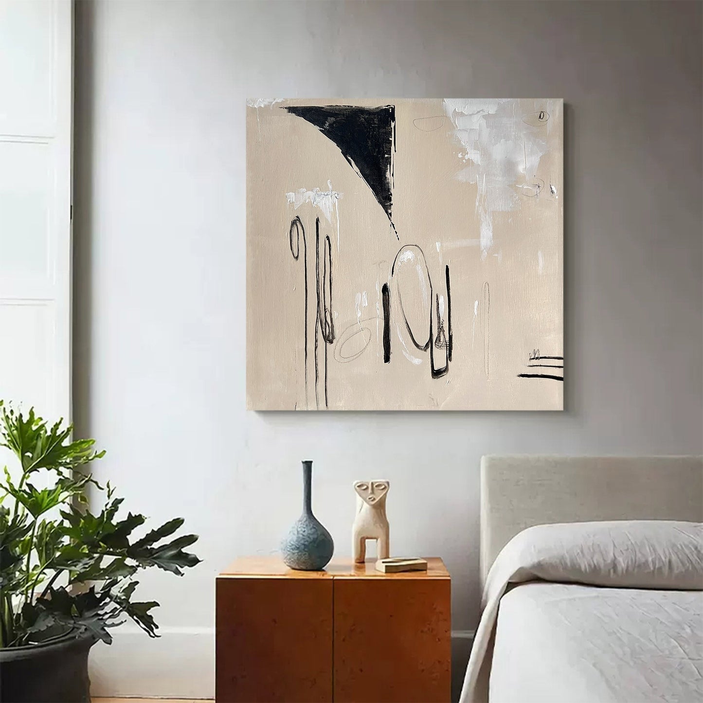 Modern Minimalist Black and White Abstract Oil Painting for Contemporary Home Decor