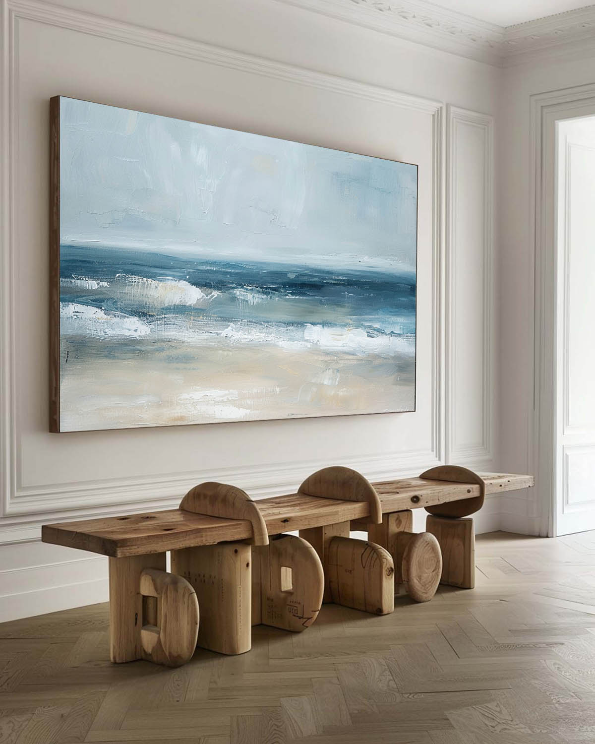 Tranquil Coastal Waves: Serene Oil Painting of a Beautiful Beach Landscape