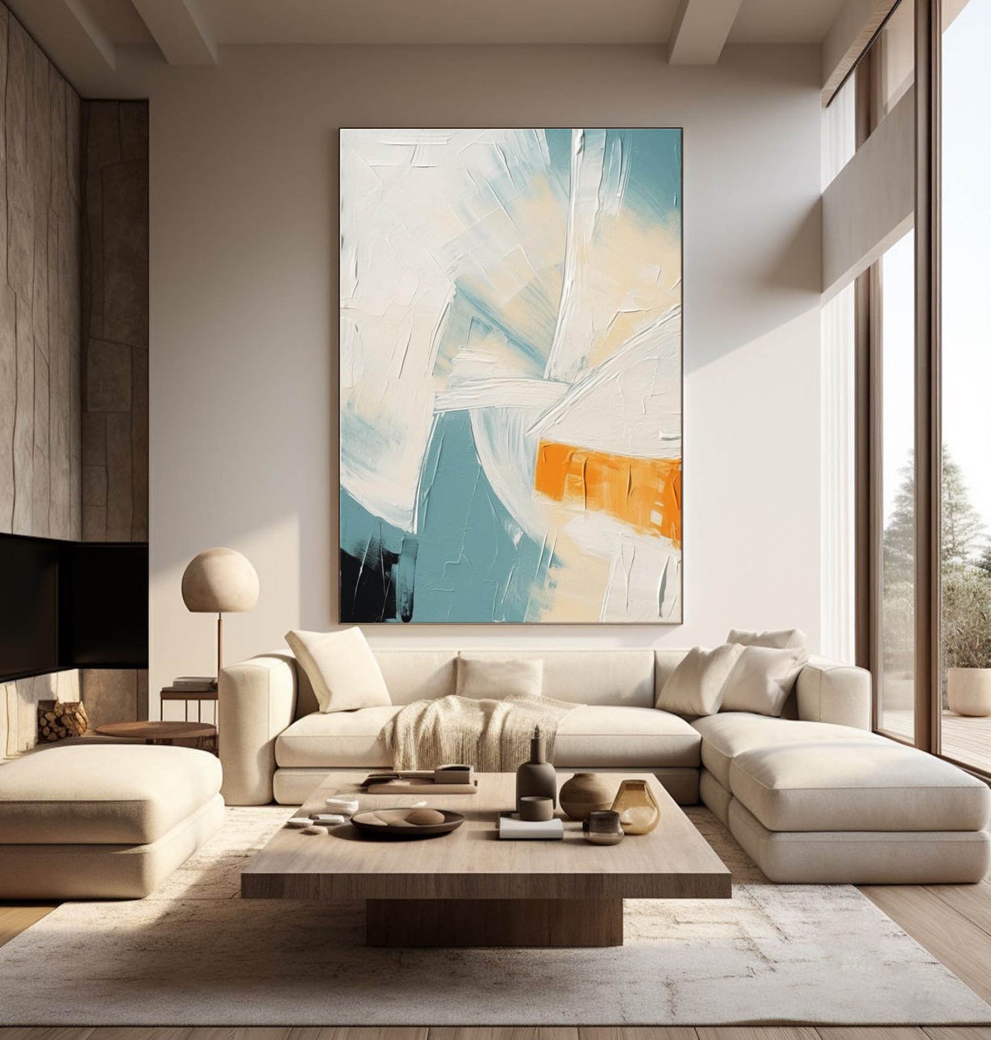 Abstract Contemporary Oil Painting with Soft Colors and Minimalist Design