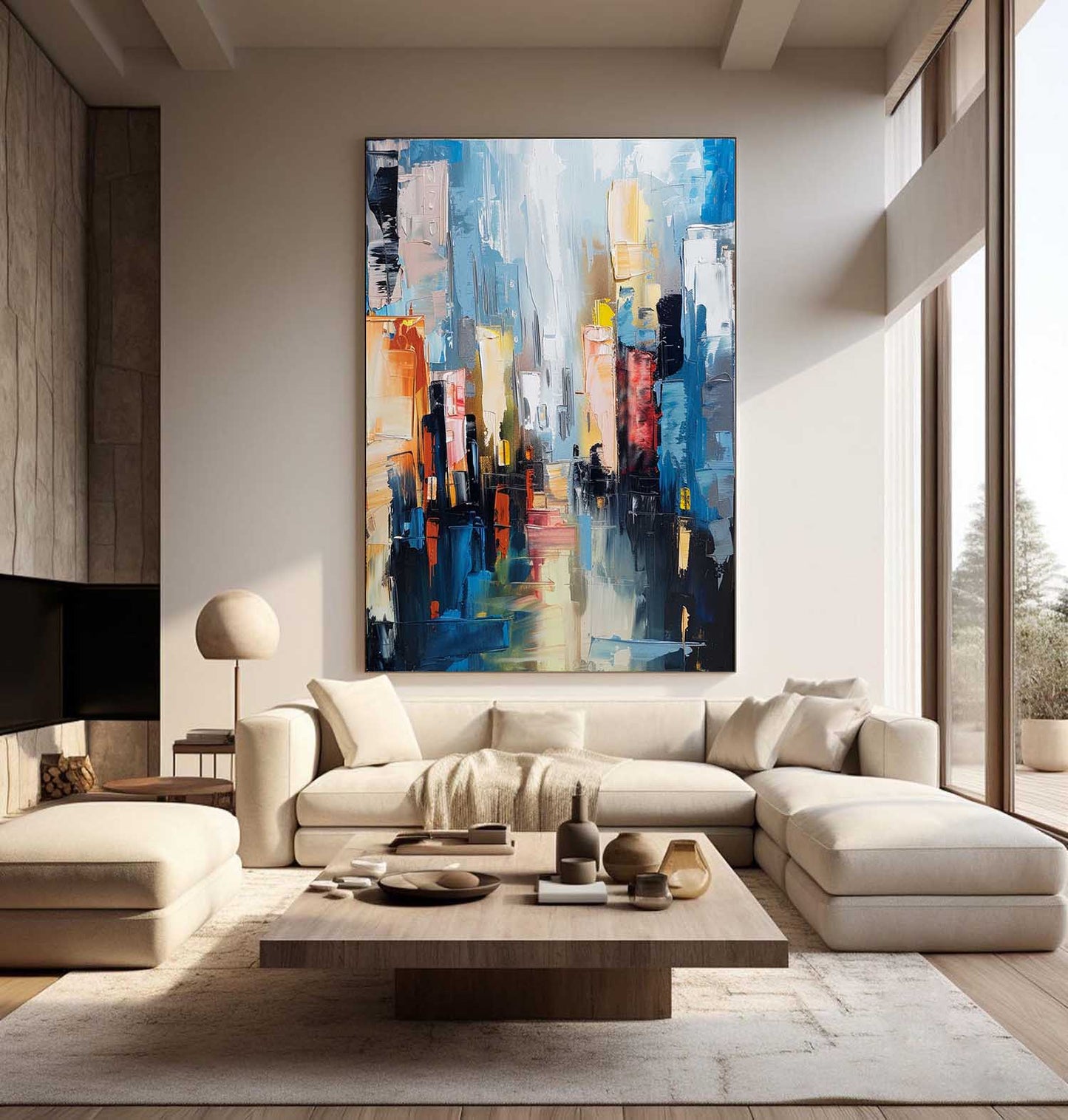 Vibrant Abstract Cityscape Oil Painting for Modern Home Decor