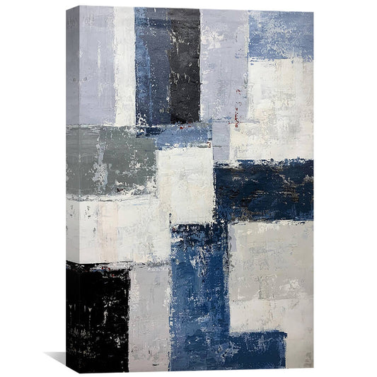 Contemporary Abstract Oil Painting in Shades of Blue and Gray for Modern Decor