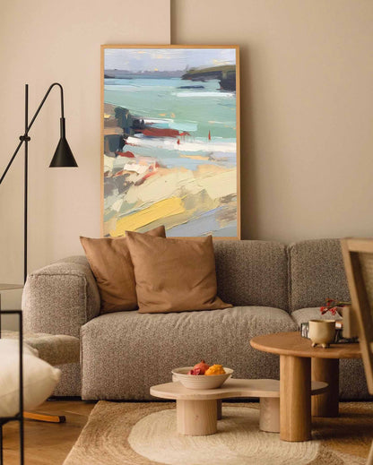 Serene Coastal Landscape Oil Painting for Home Decor