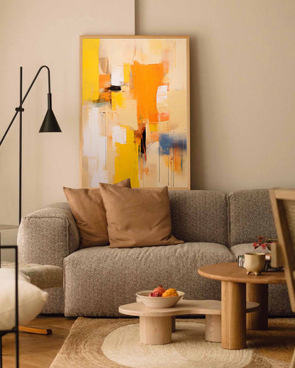 Vibrant Abstract Oil Painting with Yellow and Orange Hues for Modern Home Décor