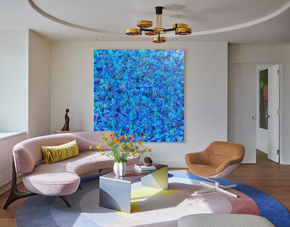 Vibrant Blue Abstract Oil Painting for Modern Home Decor