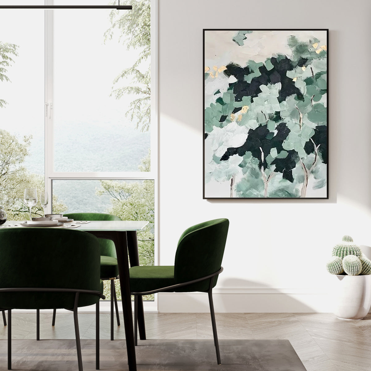 Serene Greenery: Tranquil Nature-Inspired Oil Painting for Modern Home Décor