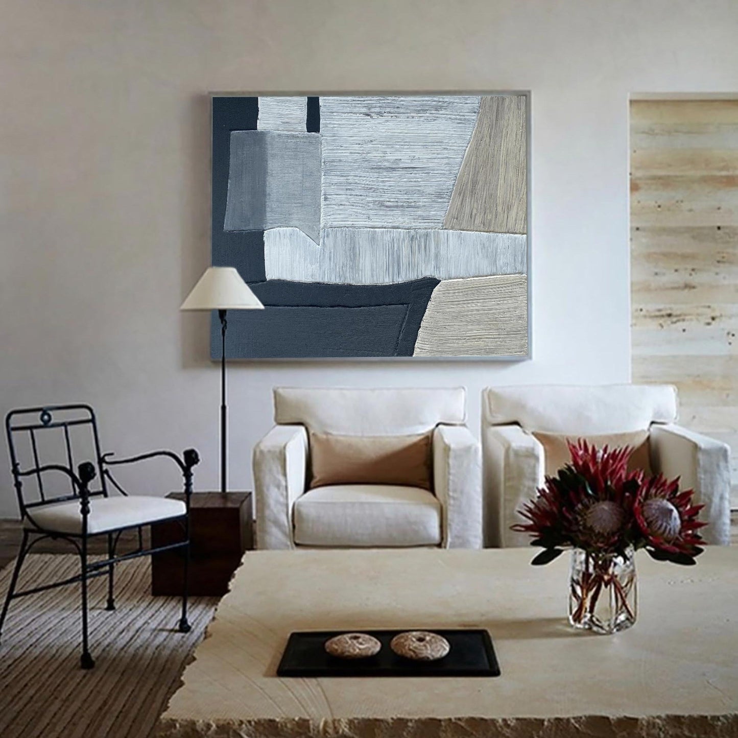Contemporary Black and Grey Abstract Oil Painting for Elegant Home Decor