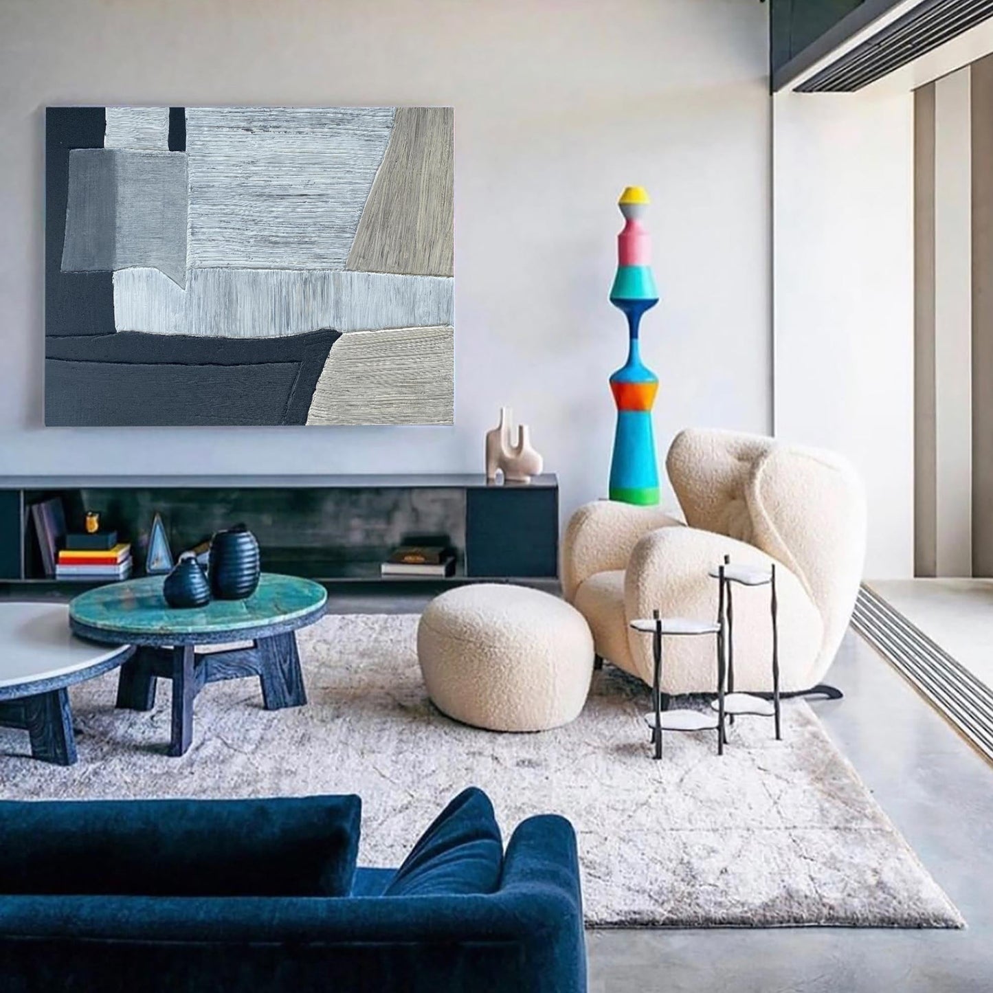 Contemporary Black and Grey Abstract Oil Painting for Elegant Home Decor