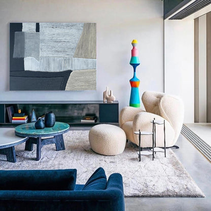 Contemporary Black and Grey Abstract Oil Painting for Elegant Home Decor