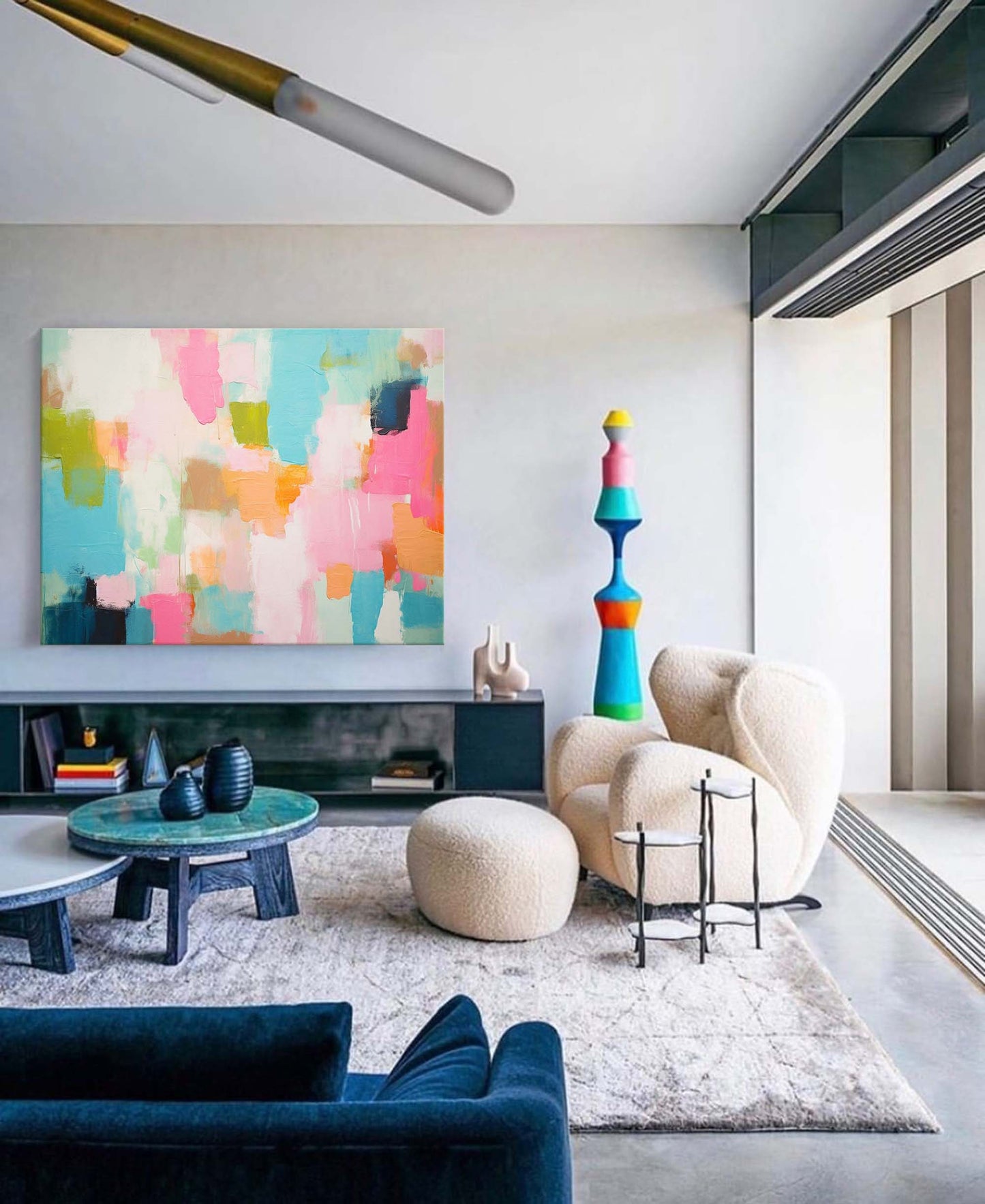 Vibrant Abstract Oil Painting in Bold Colors for Modern Home Décor