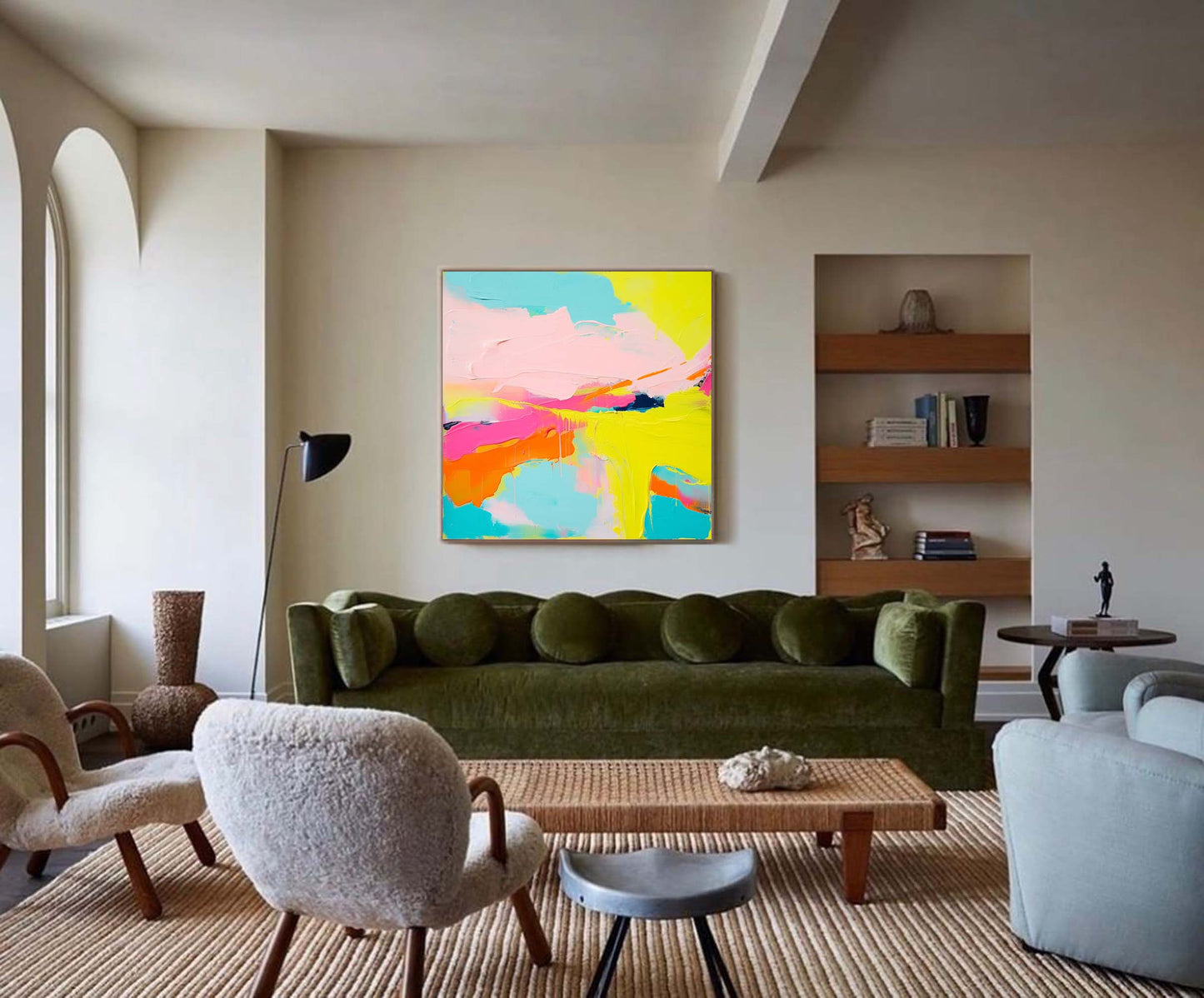 Vibrant Abstract Landscape Oil Painting in Bold Colors for Modern Art Decor