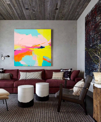 Vibrant Abstract Landscape Oil Painting in Bold Colors for Modern Art Decor