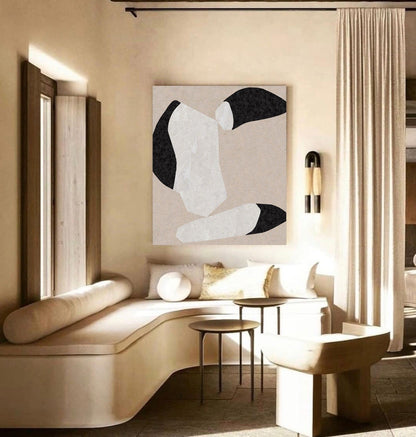 Contemporary Beige Abstract Oil Painting for Modern Home Decor