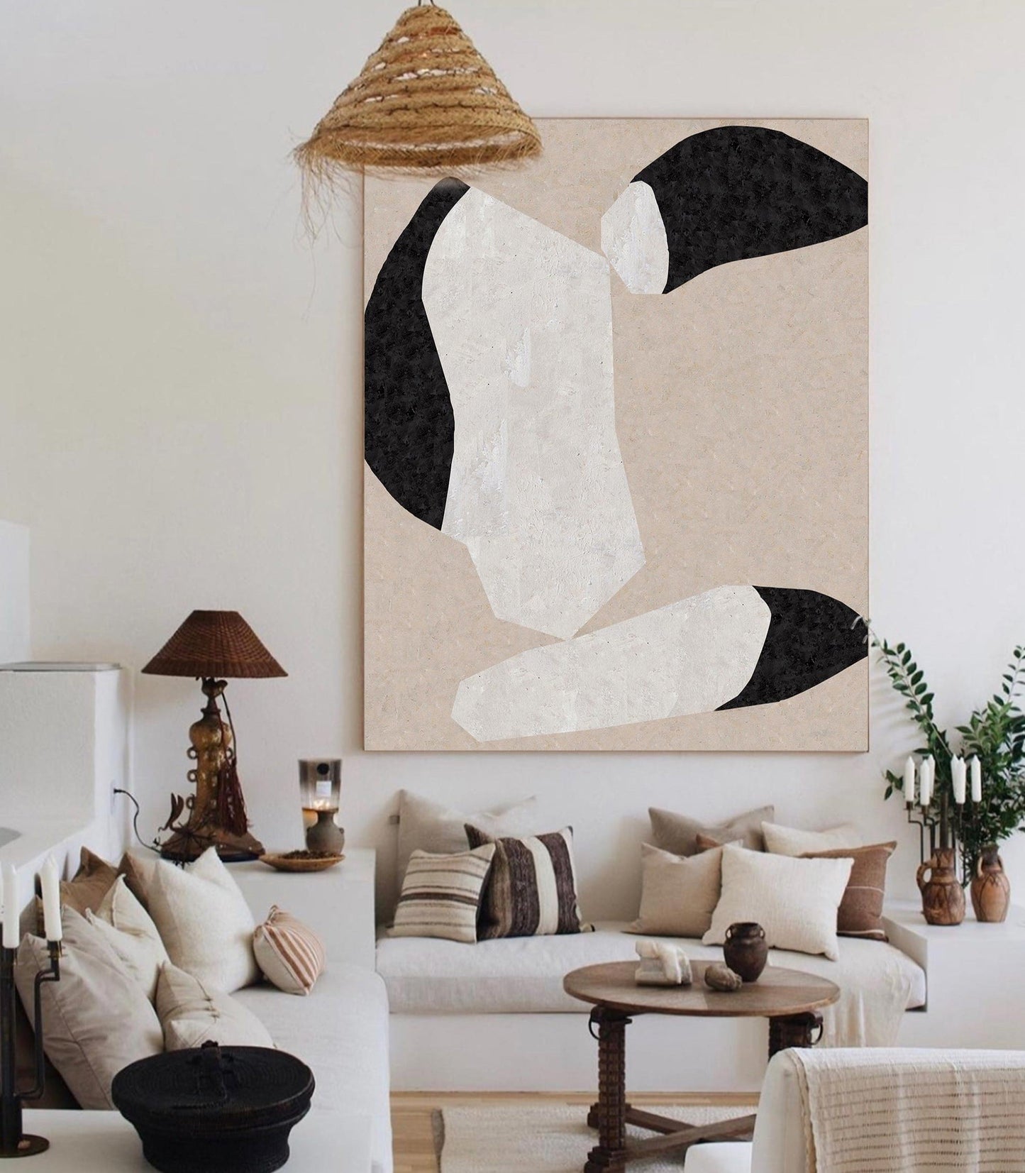 Contemporary Beige Abstract Oil Painting for Modern Home Decor