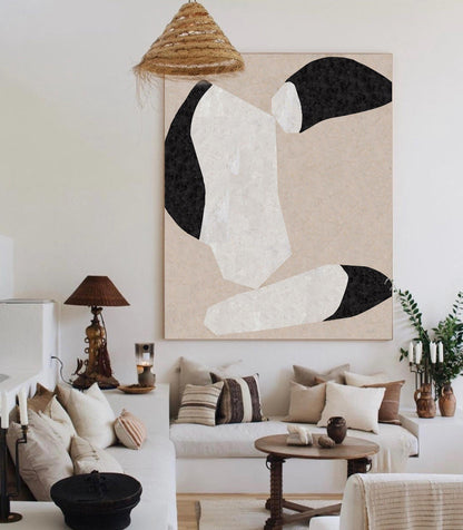 Contemporary Beige Abstract Oil Painting for Modern Home Decor