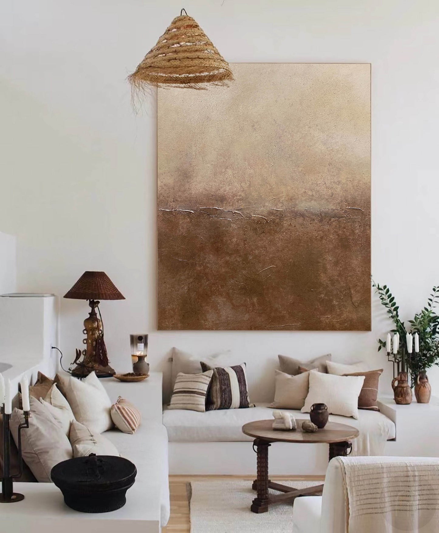 Elegant Brown Abstract Oil Painting for a Minimalist Home Decor Style