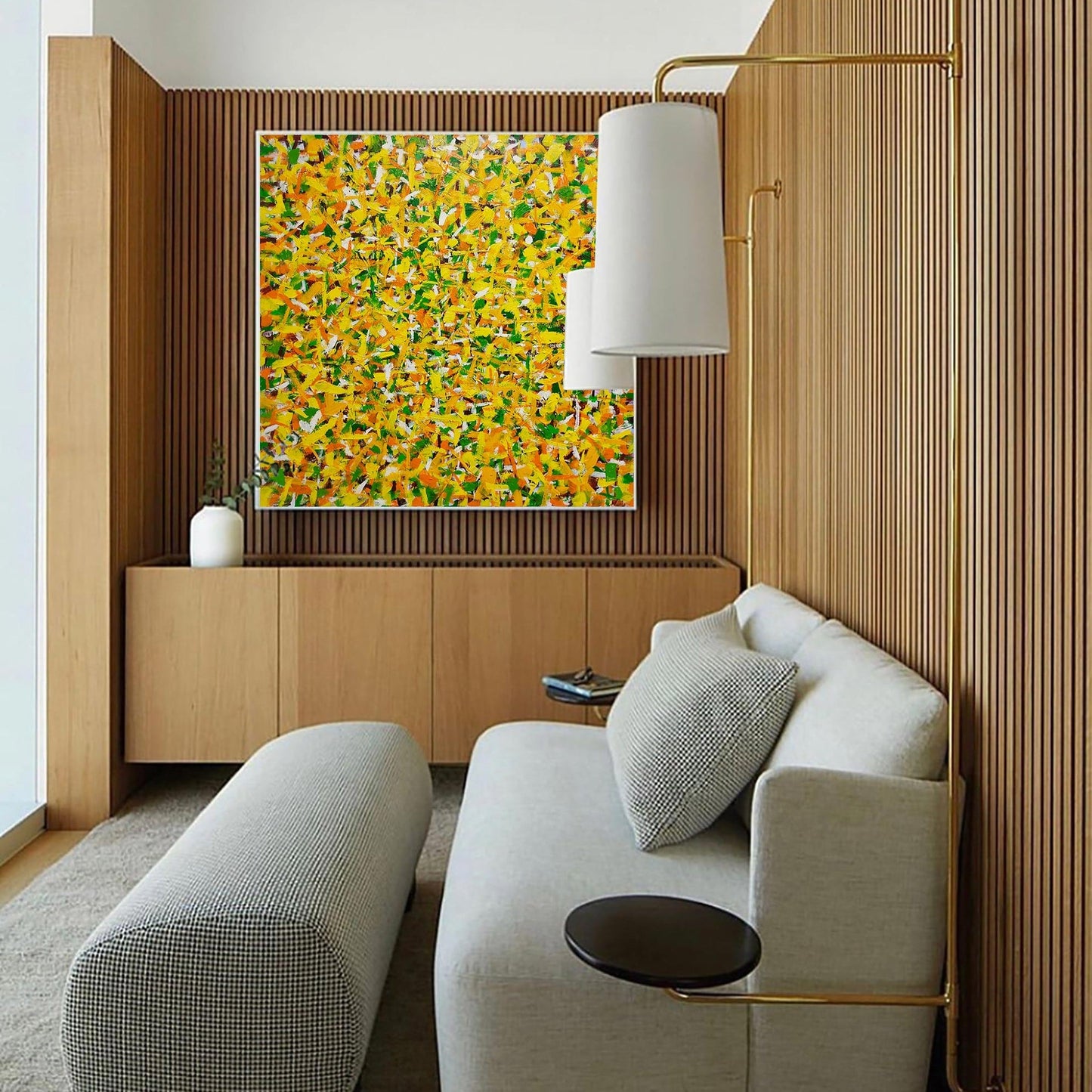 Vibrant Yellow Abstract Oil Painting for Modern Home Decor