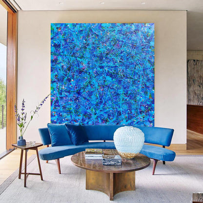 Vibrant Blue Abstract Oil Painting for Modern Home Decor