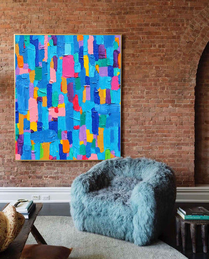 Vibrant Abstract Oil Painting in Bright Colors for Modern Home Décor