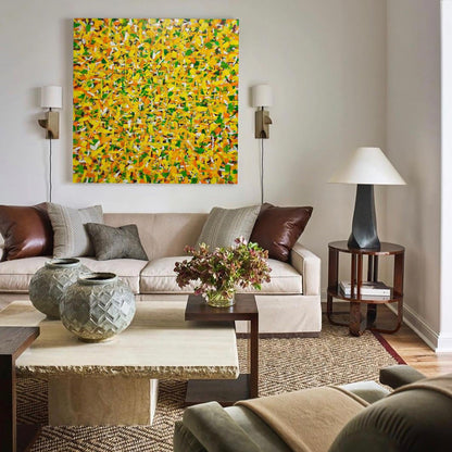 Vibrant Yellow Abstract Oil Painting for Modern Home Decor