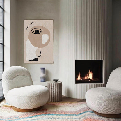 Contemporary Beige Abstract Face Art for Modern Home Decor