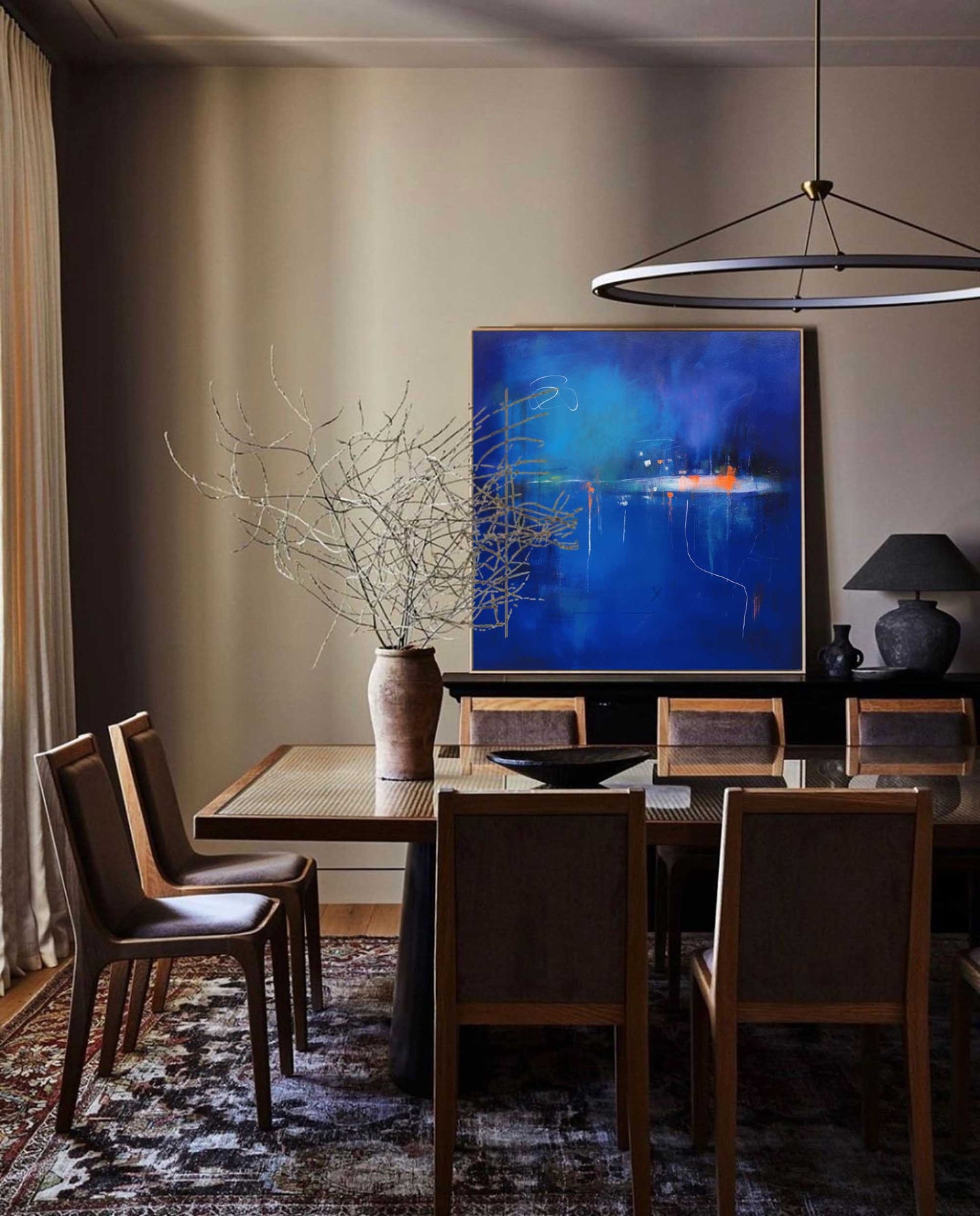 Vibrant Blue Abstract Oil Painting for Modern Home Décor