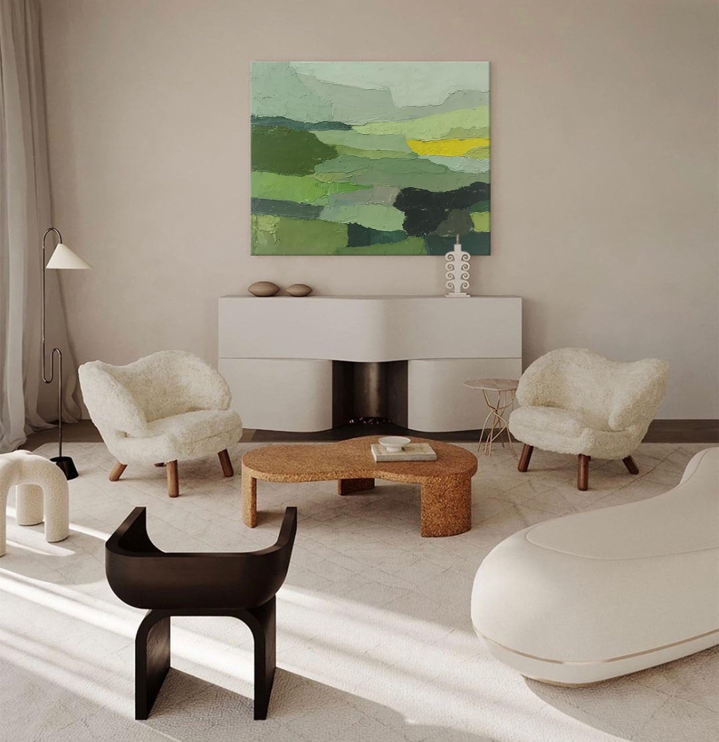 Serene Green Landscape Oil Painting - Modern Abstract Canvas Art for Home Decor