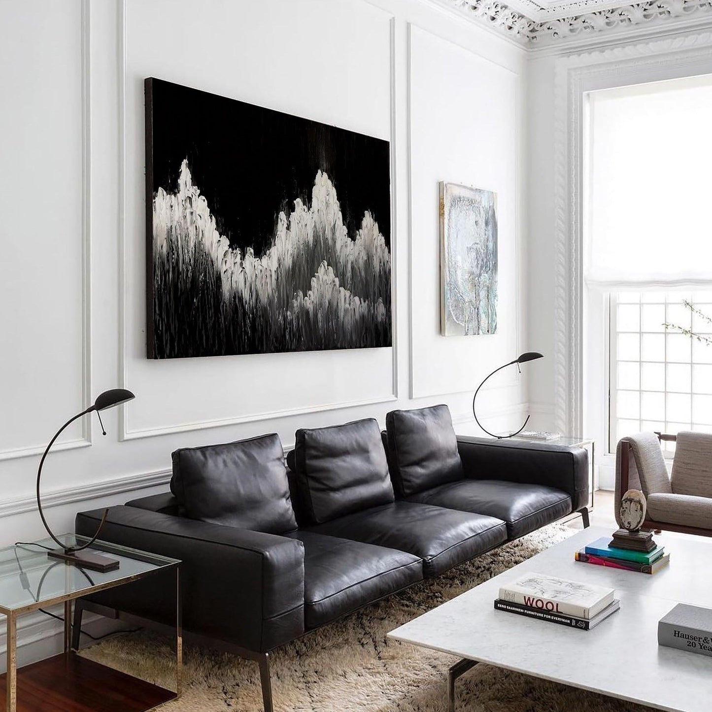 Monochrome Abstract Landscape Oil Painting for Modern Home Decor