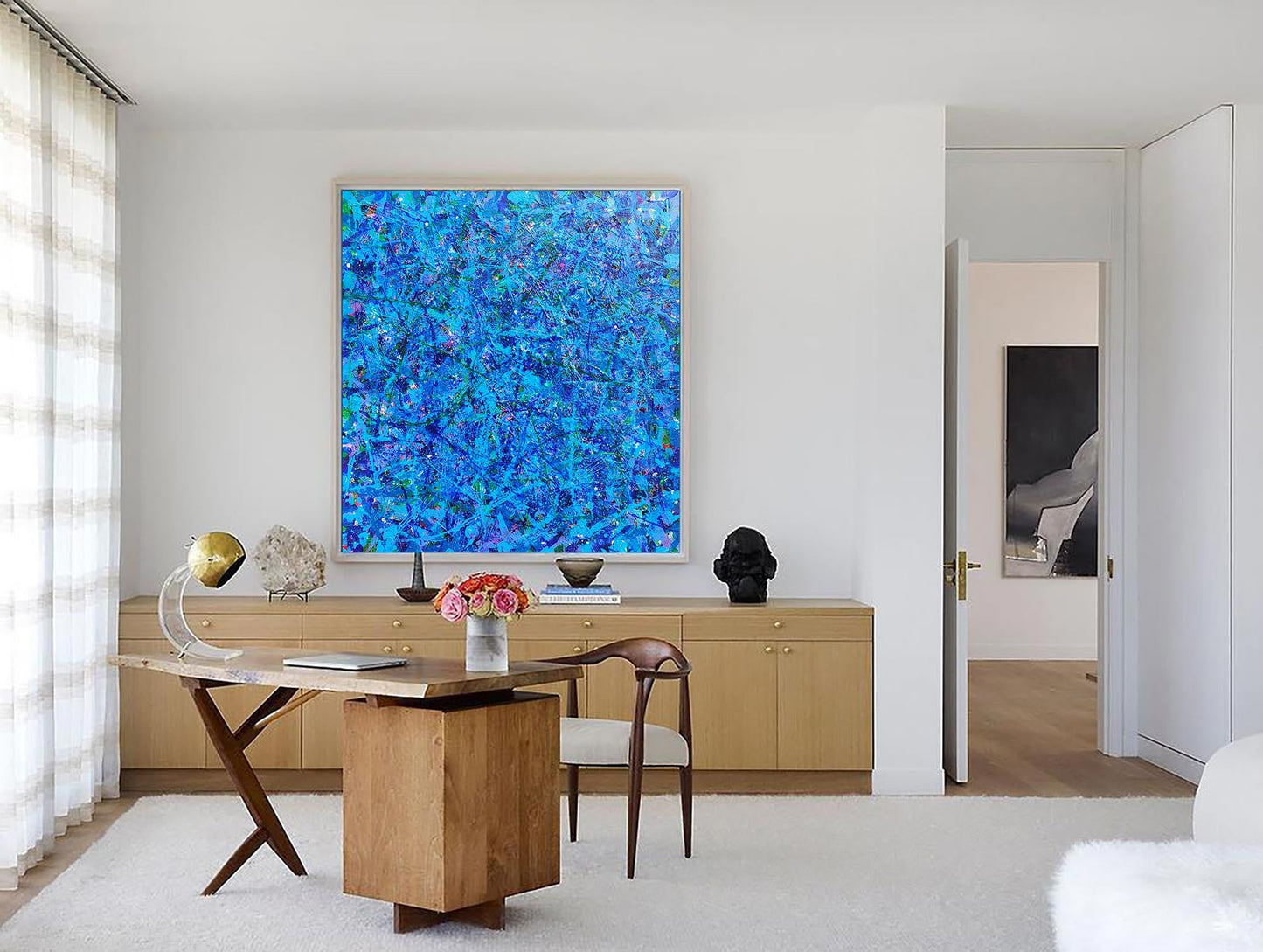 Vibrant Blue Abstract Oil Painting for Modern Home Decor