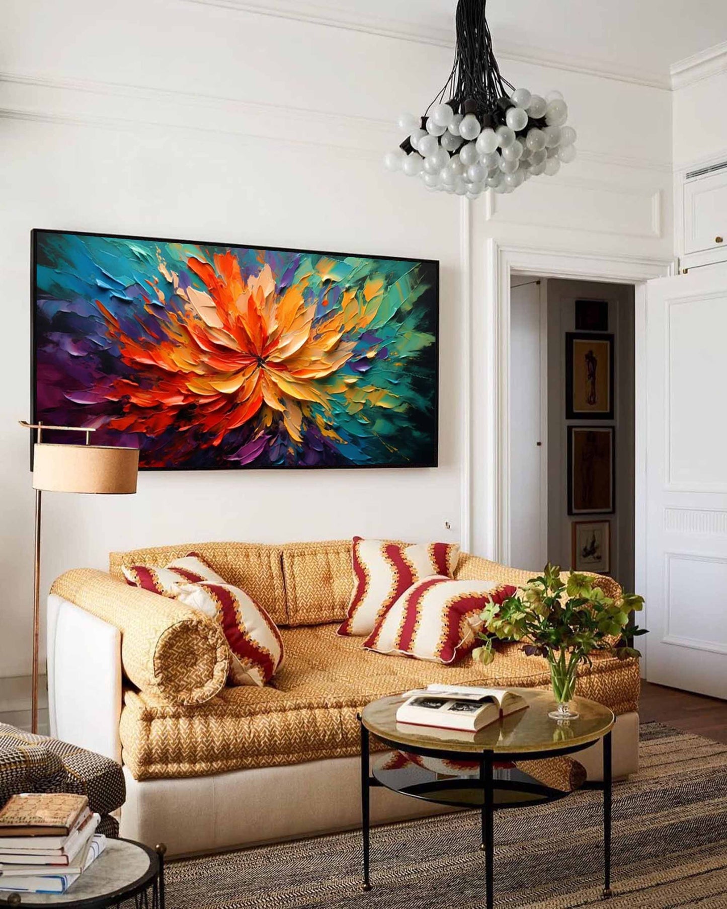 Vibrant Abstract Flower Oil Painting for Colorful Home Décor