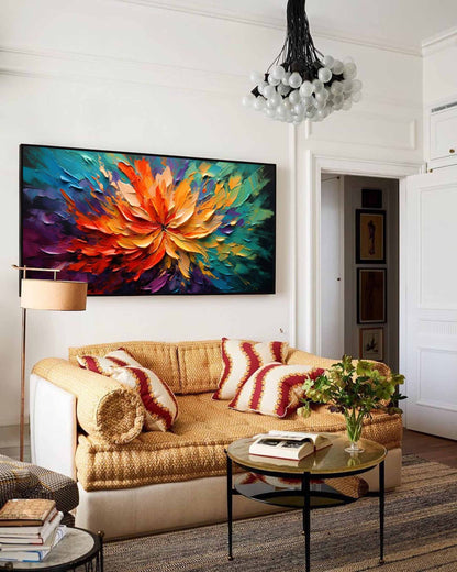 Vibrant Abstract Flower Oil Painting for Colorful Home Décor