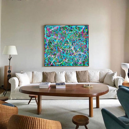 Vibrant Blue Abstract Oil Painting for Modern Living Room Decor