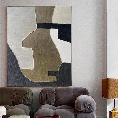 Stylish Black and Brown Abstract Oil Painting for Modern Home Decor