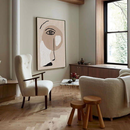 Contemporary Beige Abstract Face Art for Modern Home Decor