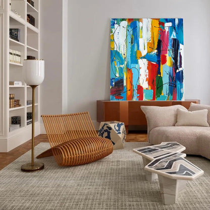 Vibrant Abstract Oil Painting with Colorful Blocks and Dynamic Brush Strokes