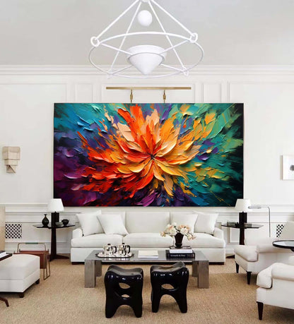 Vibrant Abstract Flower Oil Painting for Colorful Home Décor