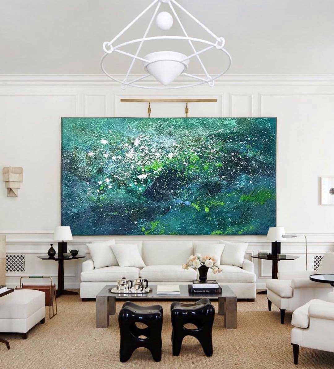 Vibrant Abstract Ocean-Inspired Oil Painting for Modern Home Decor