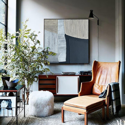 Contemporary Black and Grey Abstract Oil Painting for Modern Home Decor