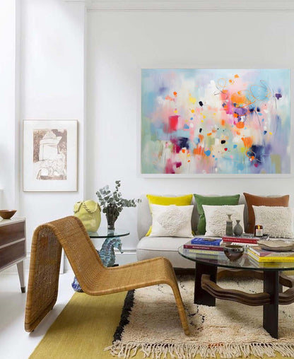 Vibrant Abstract Oil Painting with Colorful Splashes for Modern Home Decor