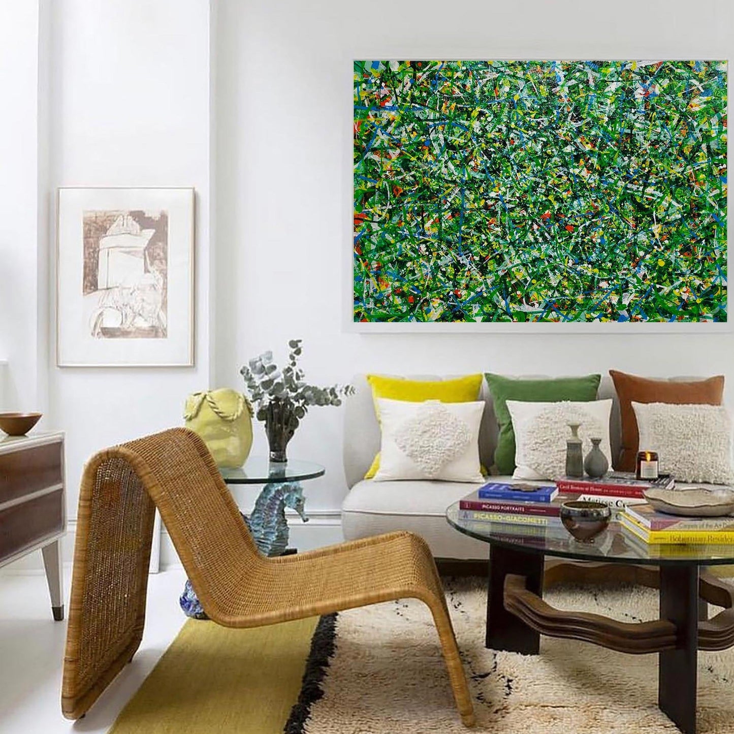 Vibrant Green Abstract Oil Painting for Modern Home Decor