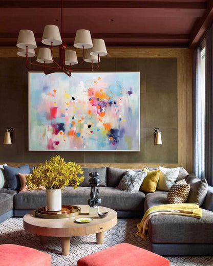 Vibrant Abstract Oil Painting with Colorful Splashes for Modern Home Decor