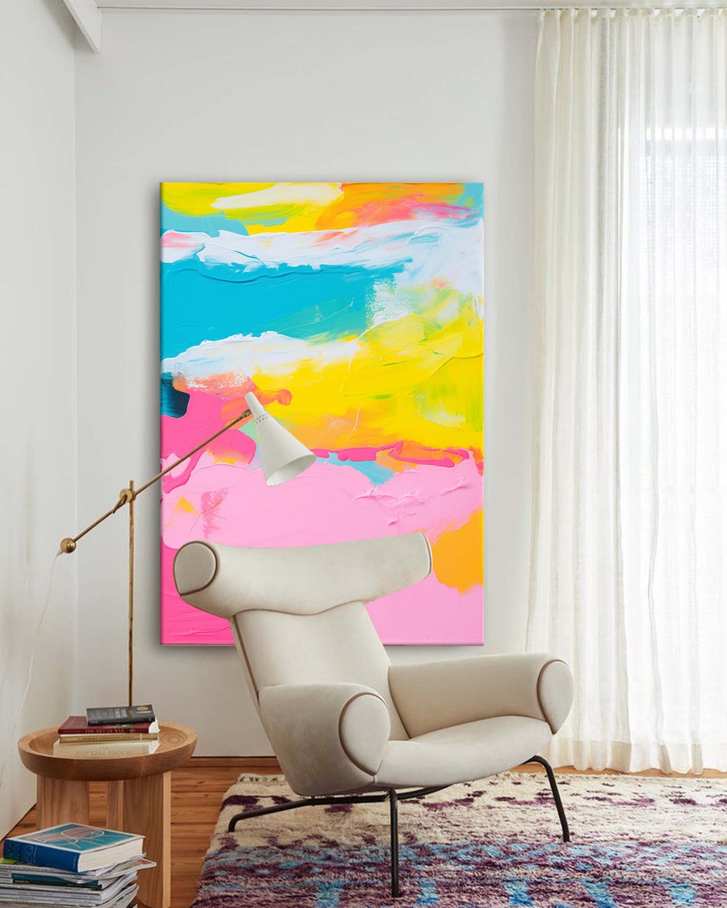 Vibrant Abstract Oil Painting with Bold Colors for Modern Home Decor