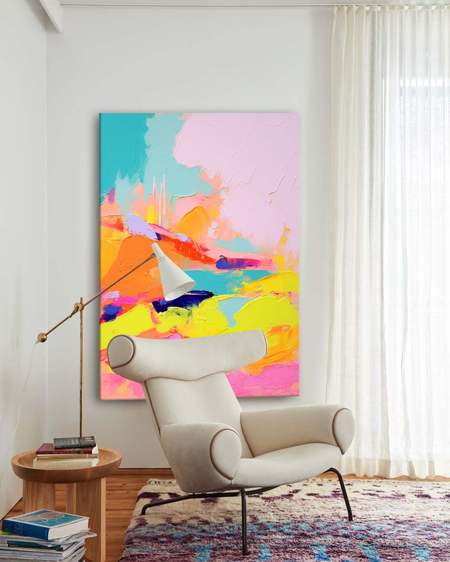 Vibrant Abstract Oil Painting with Colorful Swirls for Modern Art Decor